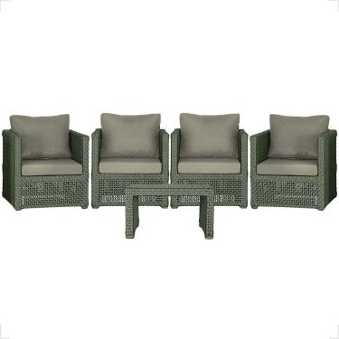 Imagem de Mesa E 4 Poltronas Madri Corda Náutica Estofado 8 Trama Verde