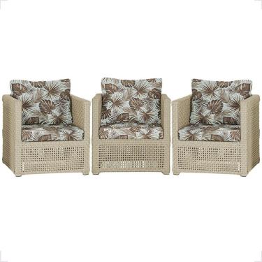 Imagem de 3 Poltronas Madri Alumínio Corda Náutica Estofado 6 Trama Rami