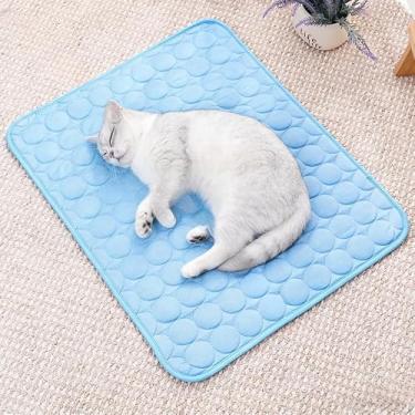 Imagem de Tapete reutilizável de resfriamento para cães de 50 cm × 38 cm, lavável, almofada de gelo dupla face para cães e gatos pequenos/médios, tapete frio portátil para clima quente (azul, P)