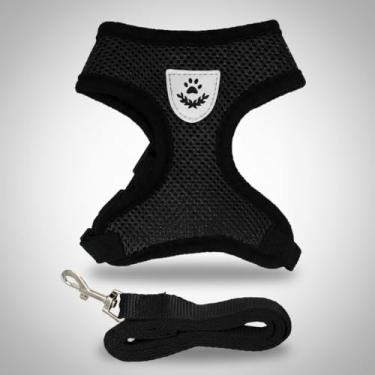 Imagem de Coleira Colete Pet Peitoral Respirável Com Guia Ajustável Para Cães E Gatos (L (G), Preto)