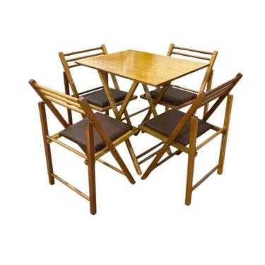 Imagem de Conjunto Dobrável Com Mesa De Madeira E 4 Cadeiras Estofadas Mel