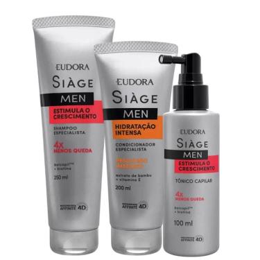 Imagem de Kit Shampoo E Tônico Antiqueda Com Condicionador Hidratação Masculino Crescimento Eudora Siàge Men