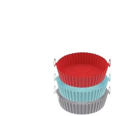 Imagem de Forma Silicone Air Fryer，Conjunto de TrêS，Borracha de Silicone Resistente a Temperaturas Até 230 °C，Molde Quadrado，FáCil de Limpar，Adequado para Fritadeiras de Ar Quente(kit 3 redonda)