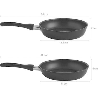 Imagem de Frigideira Dupla Hamburgueira e Omeleteira Antiaderente, 14cm, Alumínio, Preta, Cabos em Baquelite, 25x14x4cm