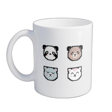 Imagem de Caneca Xícara de Café Porcelana 300ml Com Desenhos de Gato Kawaii e Urso Panda