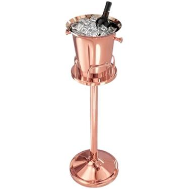 Imagem de Balde de gelo com suporte balde de gelo champanhe para festa de aço inoxidável em pé champanhe cubo de gelo recipiente balde de vinho no suporte para bar de cerveja churrasco casamento KTV (ouro rosa