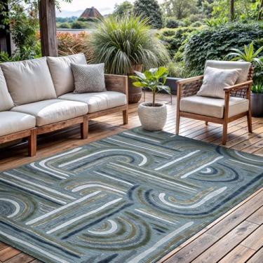 Imagem de CAMILSON Tapete para ambientes internos e externos, aqua 15 x 23 cm, arco geométrico, listrado, tapete para pátio e casa, sala de estar, jardim e deck lavável (15 x 23 cm)