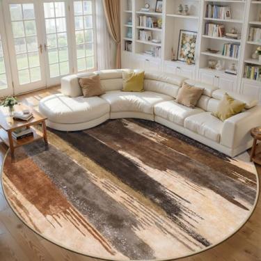 Imagem de Ciicool Tapete redondo lavável de 2,4 m, tapetes circulares abstratos modernos, antiderrapante, fino, leve, marrom, preto, estampa circular, tapete envelhecido para quarto, sala de estar, embaixo da