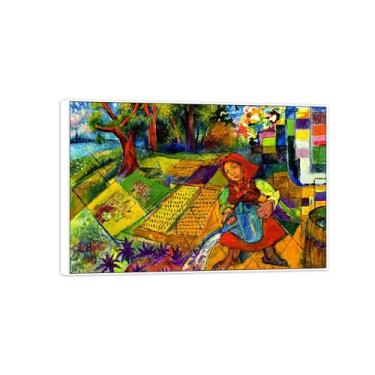 Imagem de BMZFYBS David Burliuk Famosas impressões em tela de arte de parede prontas para pendurar. Mulher com rega. Pintura com moldura branca para decoração de sala de estar 20 x 30 cm 8 x 12 pol