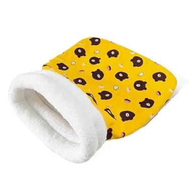 Imagem de EFDNK-HB Ninho aconchegante para animais de estimação para gatos e cães, saco de dormir para gatos, outono e inverno, com travesseiro, camas fofas de pelúcia macia e gatinho (amarelo)