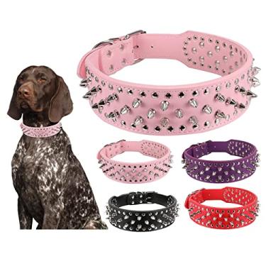 Imagem de KocaPlye Coleira para cães cravejada com rebites ajustáveis de couro PU para cães médios e grandes coleiras de 5 cm de largura