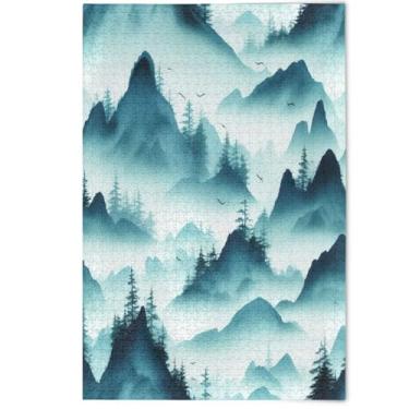 Imagem de Quebra-cabeça adulto montanhas azul verde 1000 peças arte animal fofo flor arte divertida quebra-cabeças adultos elefante branco, 1000 peças, 75 x 50 cm