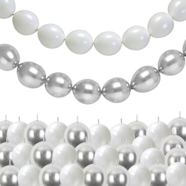 Imagem de Balões de elos brancos e prateados, 100 peças, pequenos balões metálicos prateados de ligação rápida para fazer balões de parede, coração, arco e cauda, balão para casamento, aniversário, formatura