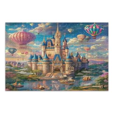 Imagem de Castelo mágico com balões de ar quente quebra-cabeça de 1000 peças, quebra-cabeça familiar com letras nas costas