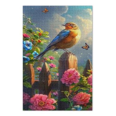 Imagem de Quebra-cabeça de flores com cerca de pássaros 500 peças para adultos, quebra-cabeças difíceis para adultos, jogos para adultos