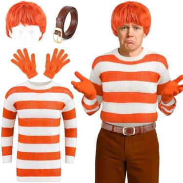 Imagem de Taiyin Fantasia de Halloween Fantasia de emoção laranja Acessórios ansiosos Peruca laranja Listras Brancas Suéter Cinto de Couro Luvas para Adultos Halloween Cosplay Festa Roupa