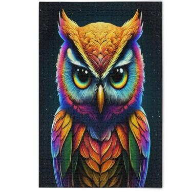 Imagem de Quebra-cabeça preto de coruja colorida legal 1000 peças para adultos, arte de paisagem, quebra-cabeças difíceis, presentes engraçados para amantes de quebra-cabeças, 1000 peças, 75 x 50 cm