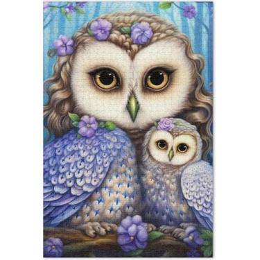 Imagem de Quebra-cabeça floral corujas 500 peças adultos amigos família jogos presentes difíceis quebra-cabeças brinquedo de arte