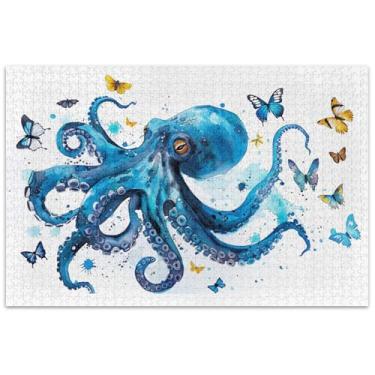 Imagem de Quebra-cabeça animal polvo azul 500 peças para adultos quebra-cabeça floral cena outono elefante branco presentes de festa