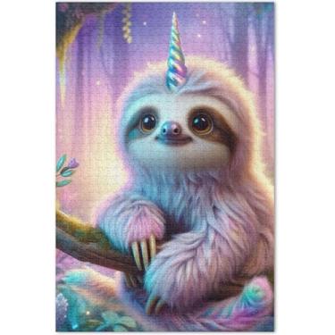 Imagem de Quebra-cabeça unicórnio, preguiça, 1000 peças, adultos, elefante branco, presentes exclusivos, pintura de arte floral