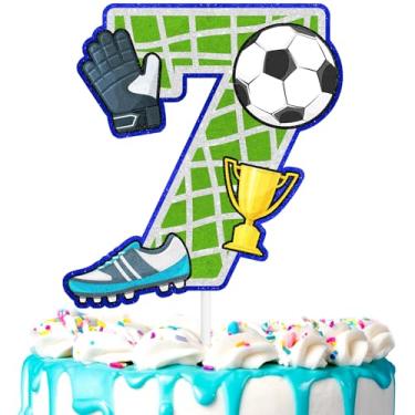Imagem de Enfeite de bolo de futebol infantil 7º aniversário bola de futebol feliz decorações de futebol, festa de aniversário de menino e menina, chá de bebê, festa esportiva, suprimentos de decoração (7º)