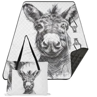 Imagem de TSENQUE Cobertor de praia preto e branco à prova de areia de burro impermeável dobrável tapete de piquenique bonito floral cobertor de acampamento para grama 203 x 152 cm