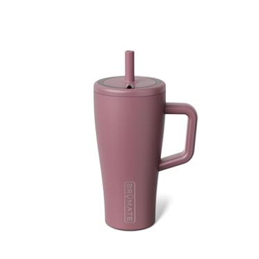 Imagem de BrüMate Copo Era de 590 ml com alça e canudo | Copo isolado 100% à prova de vazamento com tampa e canudo | Feito de aço inoxidável | Base amigável para porta-copos | 590 ml (rosa acinzentado)