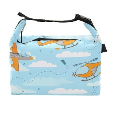 Imagem de TSENQUE Linda lancheira de avião helicóptero céu azul para mulheres lancheira portátil lancheira para trabalho linda bolsa térmica floral isolada para o trabalho