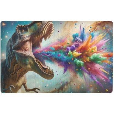 Imagem de TSENQUE Tapete de porta de confete colorido personalizado T Rex tapete engraçado outono tapete de porta exterior tapete de cozinha antiderrapante lavável 81 cm x 50 cm