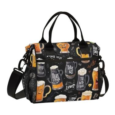 Imagem de Copos de cerveja e lancheira isolada à mão para adultos, lancheiras isoladas reutilizáveis, sacola de almoço para mulheres, M