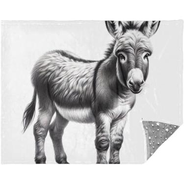 Imagem de TSENQUE Cobertores personalizados de burro preto e branco para cama 177,8 cm x 139,7 cm mantas confortáveis de sofá para sofás cobertores de flores difusas