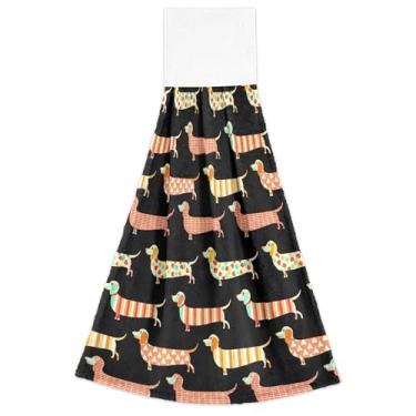 Imagem de Toalhas de mão para pendurar no outono laranja amarelo dachshund forno de cachorro toalhas de dedo conjunto de 2, toalha decorativa de cozinha fofa ultra absorvente, 46 x 35 centímetros