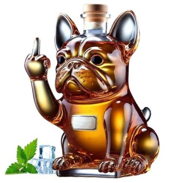 Imagem de Garrafa de uísque, conjunto de buldogue de dedo médio, feito à mão, decantador de vidro de 283 g, personalizado, criatividade, jarra de vinho, novidade com tema animal, presente para festas, decoração