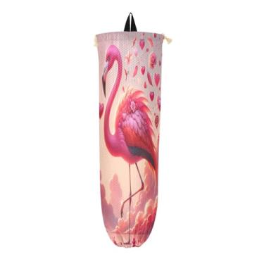 Imagem de Suporte de saco plástico Flamingo Dia dos Namorados, suporte de saco de plástico para armário, armazenamento de saco plástico para montagem na parede