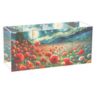 Imagem de TSENQUE Porta-lápis personalizado de desenho animado para mesa, linda papoula estrelada, paisagem dos sonhos, artesanato, porta-canetas de acrílico para armazenamento de lápis