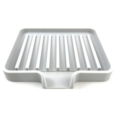 Imagem de Happitasa Bandeja de saboneteira de silicone e suporte de esponja com calha de drenagem, pacote com 2 | Organizador de pia de banheiro e cozinha (cinza claro, 13 x 10 cm, 204 g)