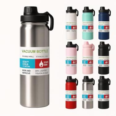 Imagem de Garrafa Térmica Inox 800 ml Parede Dupla – Mantém Bebida Gelada 24h ou Quente 8h, Tampa Antivazamento, Squeeze para Academia, Trabalho e Viagem (Prata/Aço Inox)