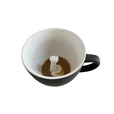 Imagem de Creature Cups Copo de cerâmica serpente (325 ml, exterior marrom oliva) - Caneca interna de serpente 3D oculta emerge enquanto você bebe - aniversário, assustador, surpresa presente de Halloween para