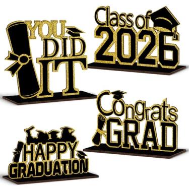 Imagem de 4 Pcs KSKSPE Graduation Decorations Party Supplies Table Centerpieces,Graduation Theme Design and Sturdy Wooden for Graduation Party Favors Decorations,Black