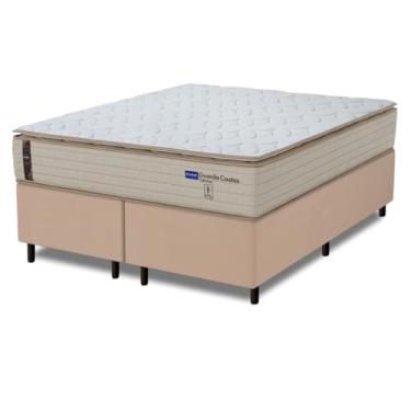 Imagem de Cama Box King Molas Ensacadas Pillow Top 193x203x68cm Guarda Costas Genova Branco/Bege
