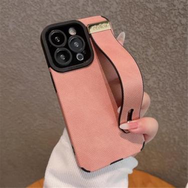 Imagem de IRTGFG Suporte de pulso de couro de luxo para iPhone 16, capa macia e completa (para iPhone 16/rosa)