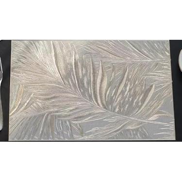 Imagem de Kit 4 ou 6 Jogo Americano Mesa Posta Antiderrapante Resistente ao Calor para Jantar (pena quadradas ouro,4 Pecas)