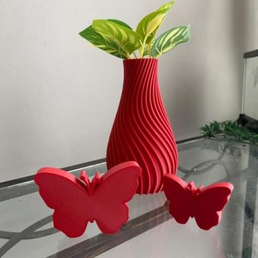 Imagem de Borboletas Decorativas com Vaso Lindo Objetos de Decoração Interior Sala e Quarto e Escritório para Amantes de Decoração Casa e Moradores(Kit Borboletas com Vasos Verme)