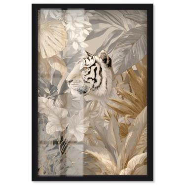 Imagem de Umber Tiger III Shadowbox Print Boho Gold Wall Art por Art Remedy, moldura preta, 21 x 31