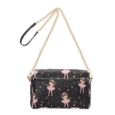 Imagem de Joitme Linda bailarina com estrelas pretas bolsa tiracolo bolsa de telefone linda bolsa de ombro de couro PU com alça de corrente
