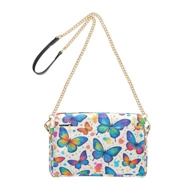 Imagem de Joitme Bolsa feminina colorida de borboletas gradiente em aquarela para celular, alça de corrente, bolsa de ombro de couro sintético