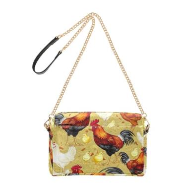Imagem de Bolsa tiracolo feminina bolsa para celular galo galo amarelo PU bolsa de ombro alça de corrente