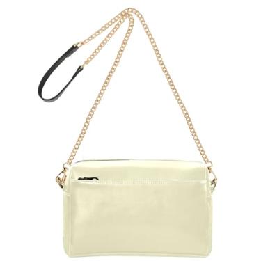 Imagem de Bolsa feminina transversal bolsa para celular creme amarelo claro couro PU alça de corrente