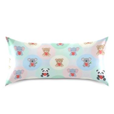 Imagem de Wassud Fronha de almofada de cetim para cabelo e pele de elefante coala panda para cabelo e pele capas de travesseiro respiráveis tamanho king size com fecho de envelope