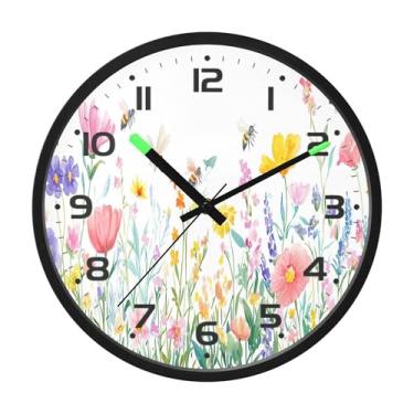 Imagem de SEHANY Herb Wildflower Relógio de parede silencioso sem tique-taque relógio redondo operado por bateria 30 cm controle de som luz noturna relógios de parede para sala de estar, cozinha, quarto